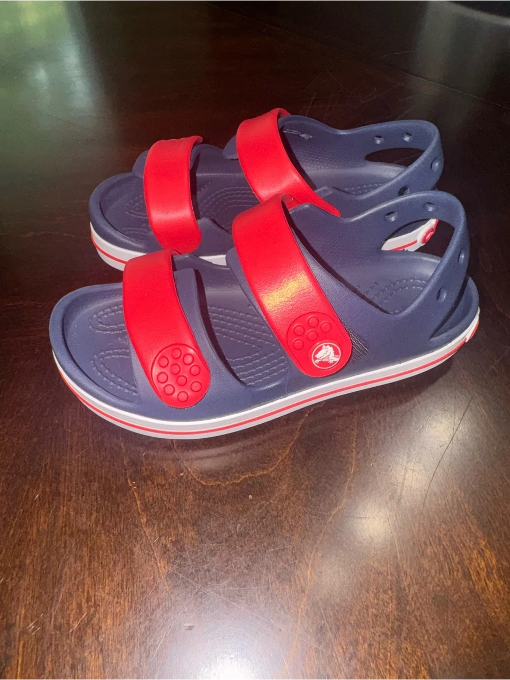CROCS Kids Navy Footbed Sandals with Red Straps